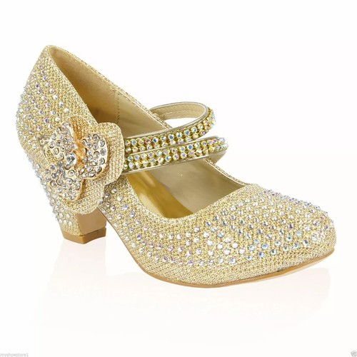 Girls high mid heel diamante - heel,