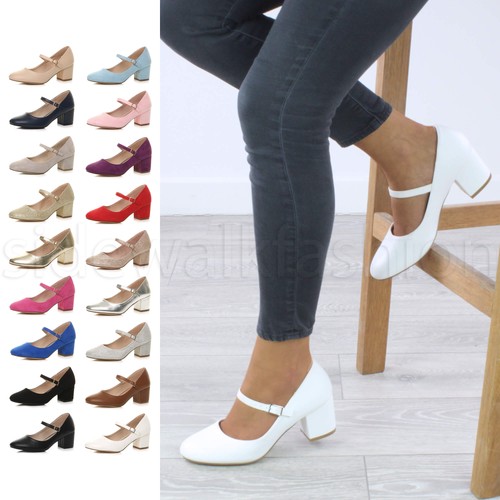 Womens ladies chunky mid heel